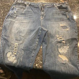 Uniques embroidered distressed Denim Capri